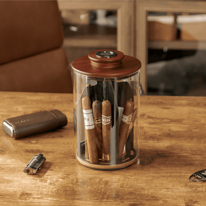 Cylindor Humidor - Glass Jar & Acacia Wood Lid