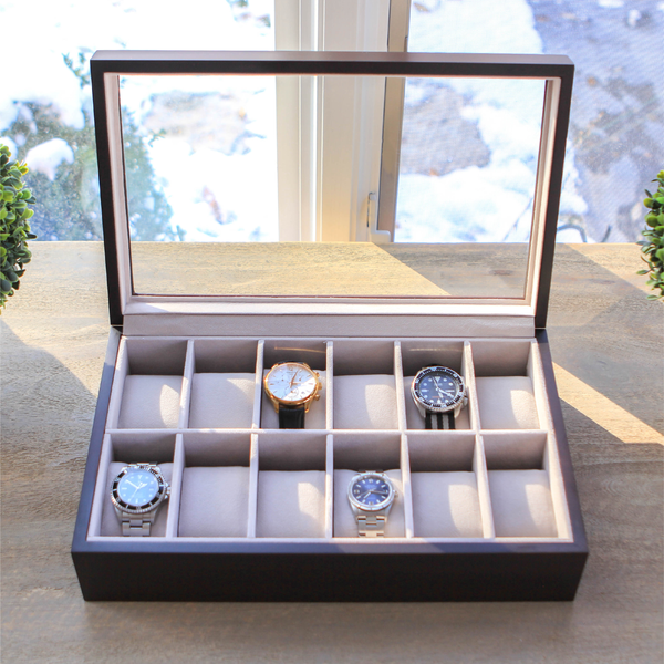  HAWK & GABLE Luxury 12 Slot Watch Box Organizer, Glass