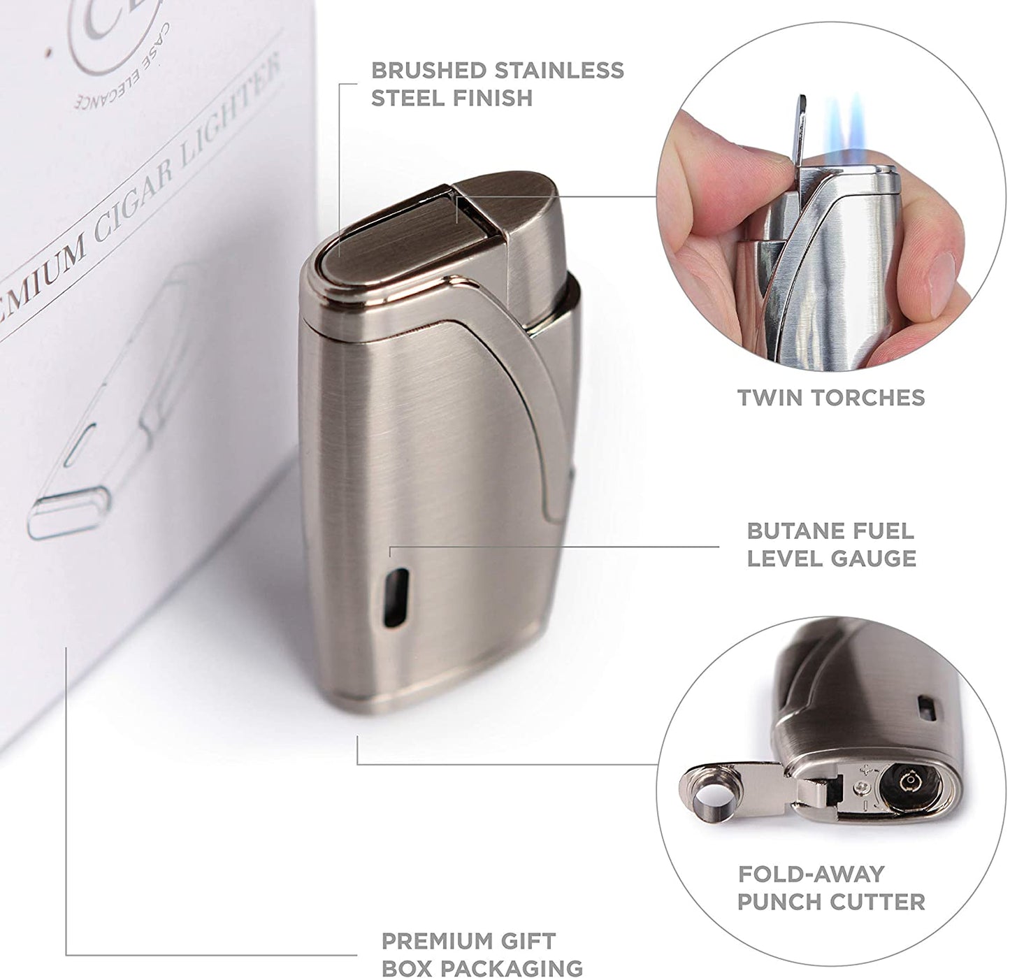 Klaro Accessory Bundle - Cigar Cutter, Torch Lighter and Travel Case