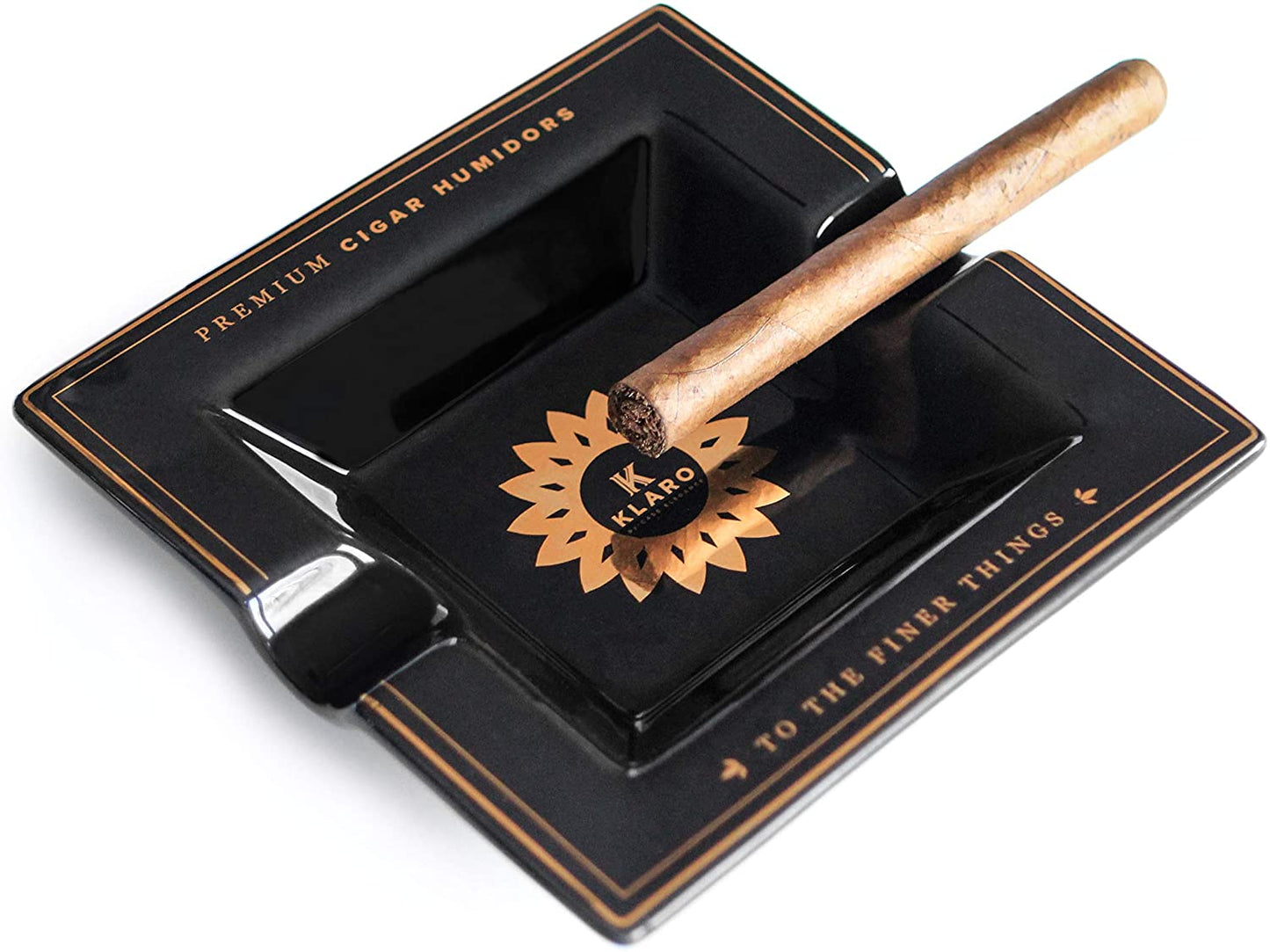 Black Rectangular Ceramic Cigar Ashtray