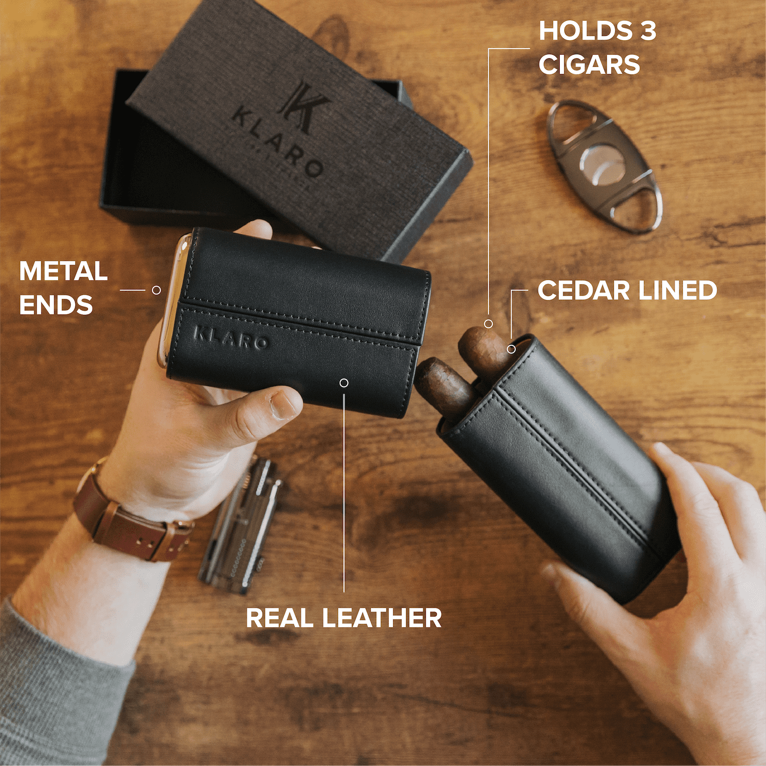 3Cigar Folding Leather Travel Case