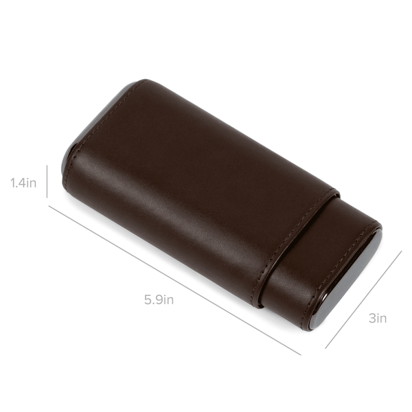 Klaro Travel Leather Cigar Case, 5 Cigar Storage, 2 Accessory Pockets - Brown by Case Elegance