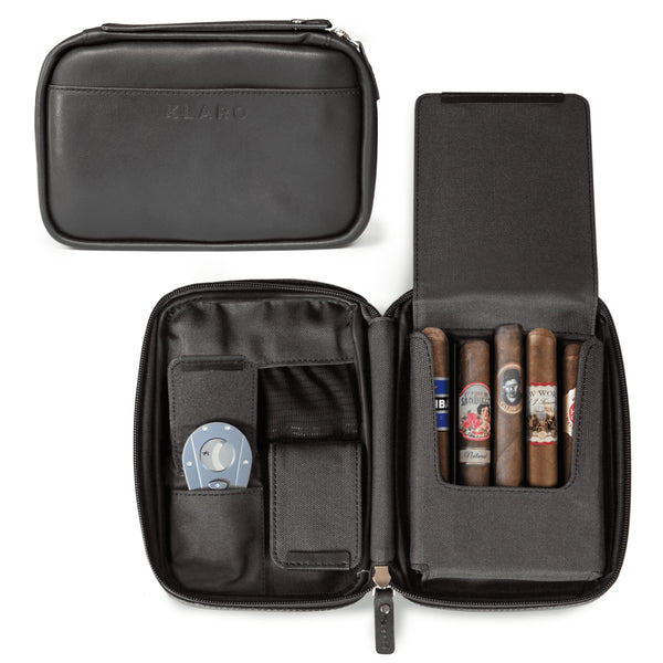 Portable Leather Cigar Case Humidor 6 Tubes Holder Mini Humidor