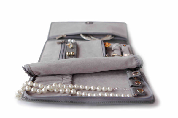 Saffiano Leather Travel Jewelry Wallet - Grey – Case Elegance
