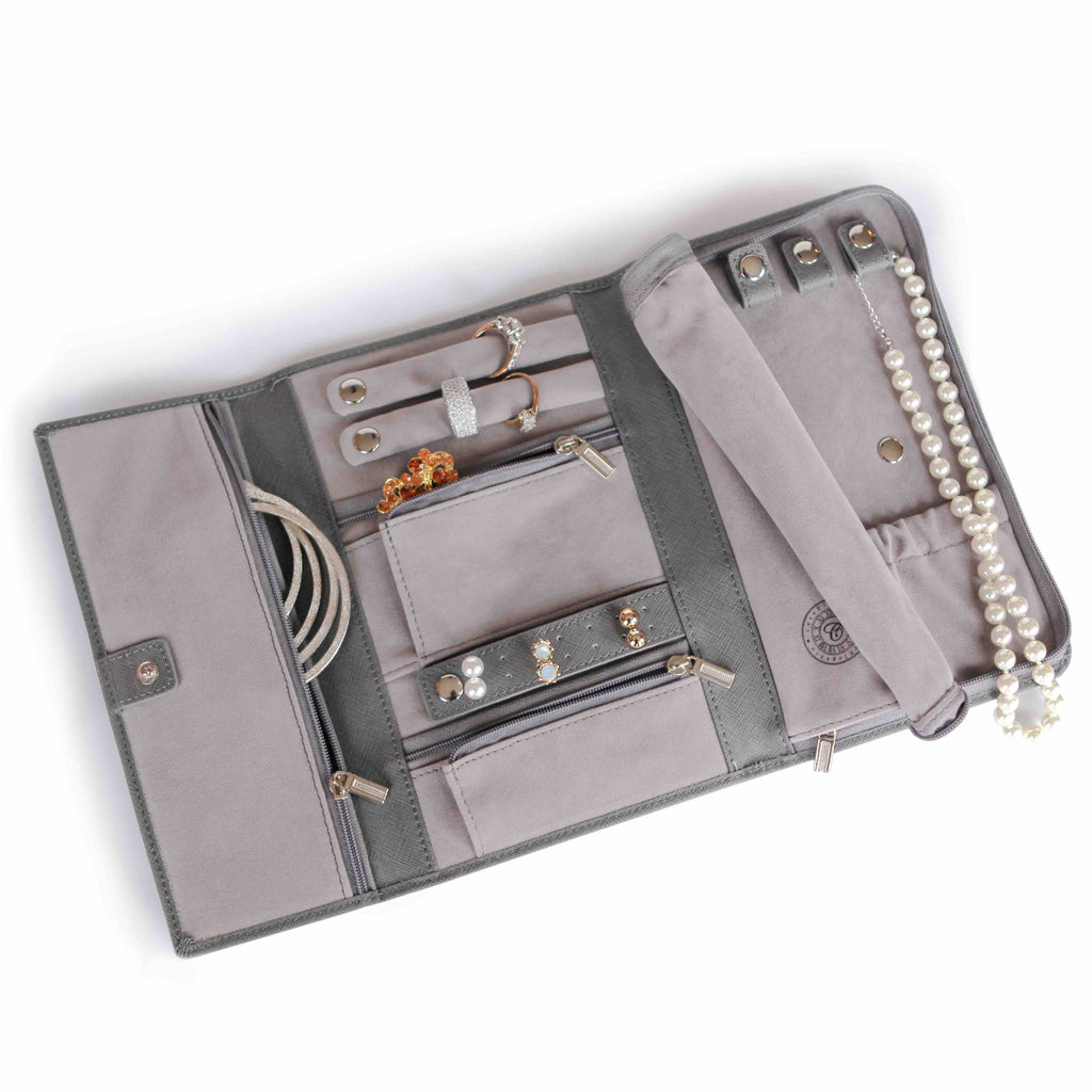 Saffiano Leather Travel Jewelry Wallet - Grey – Case Elegance