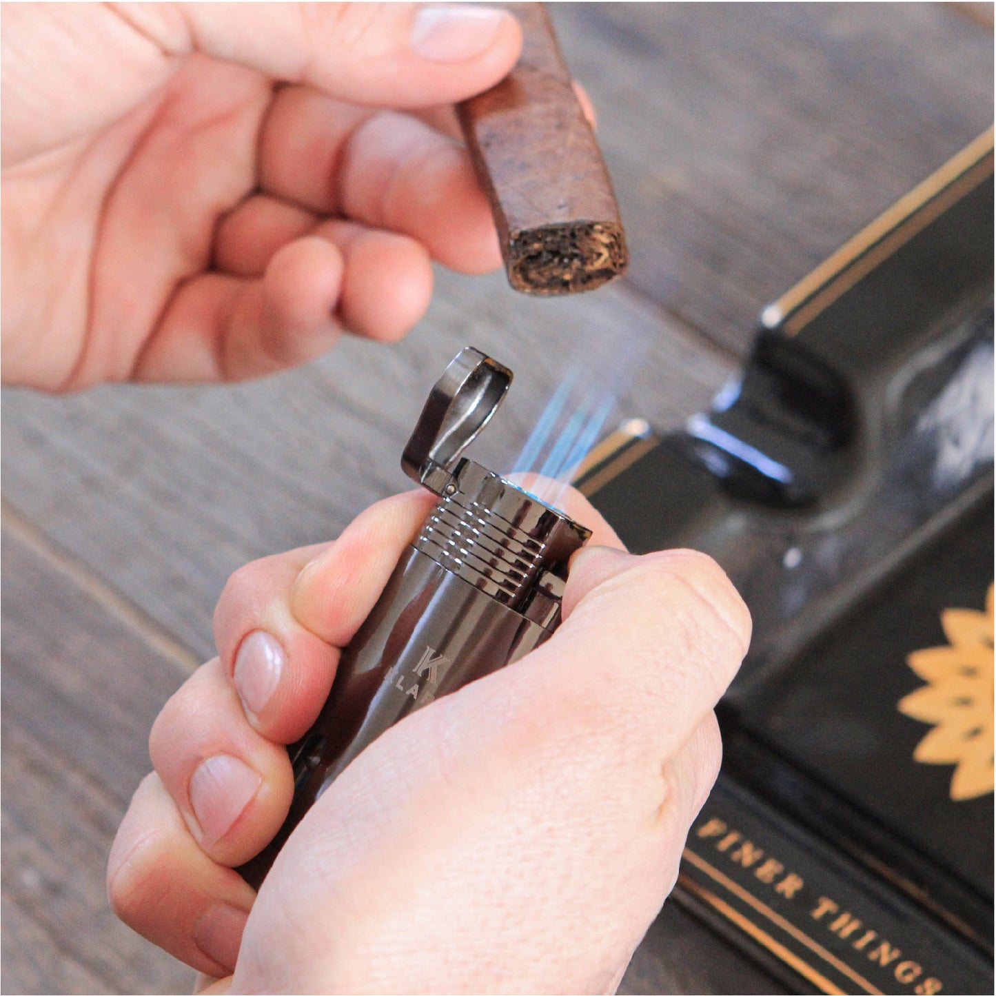 Premium Gunmetal Accessory Bundle - Cigar Cutter, Torch Lighter, Travel Case