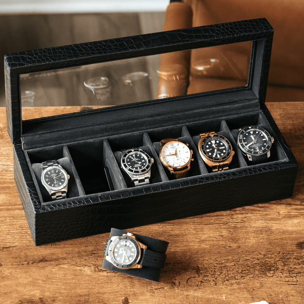 Black Saffiano Watch Box – Six Watches