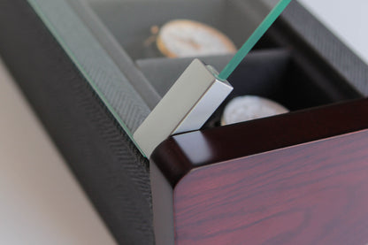 Premium Angled Glass Watch Box - 5 Slot Cherry and Herringbone