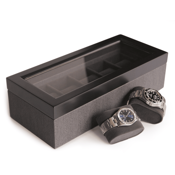 Herringbone Two Toned 5 Slot Watch Box