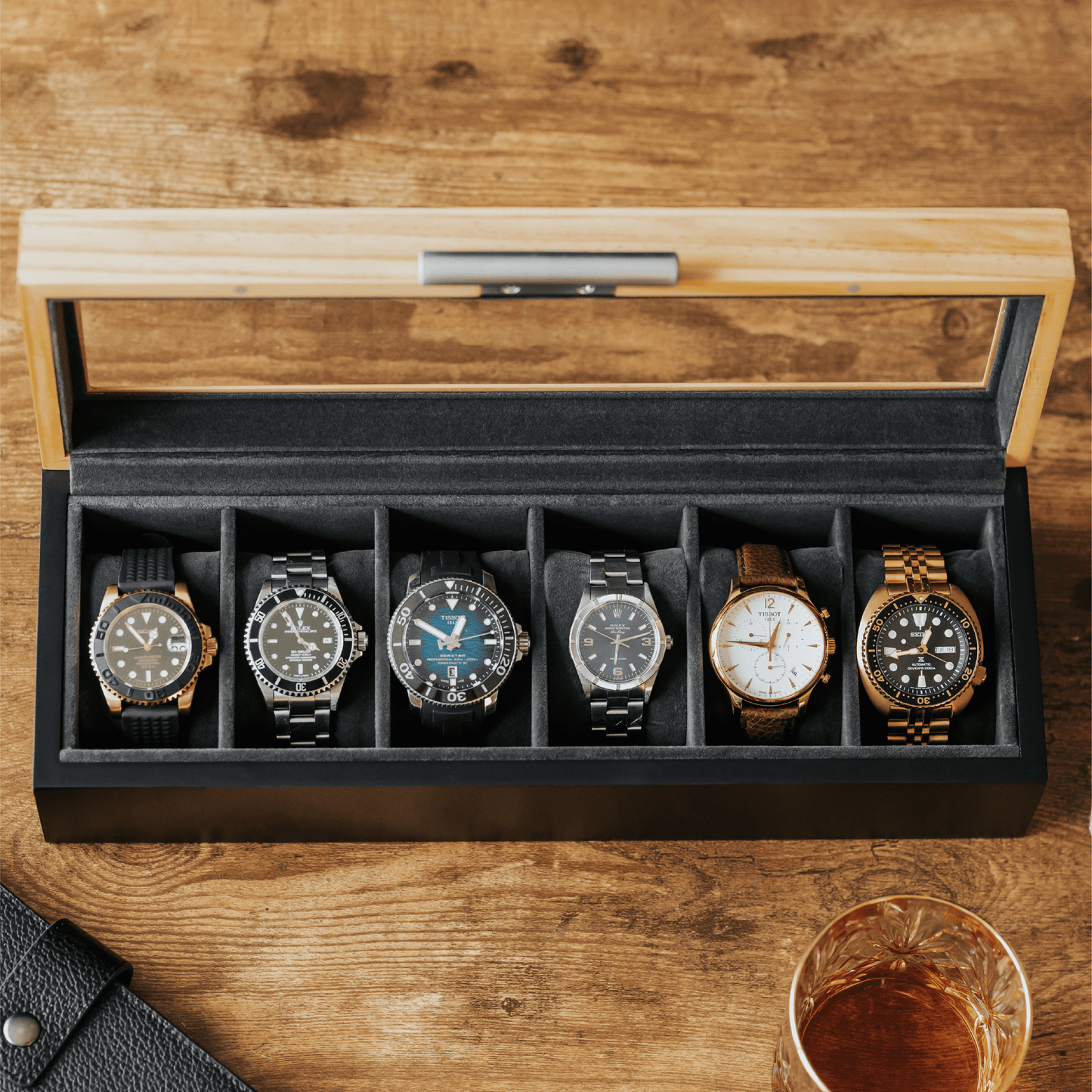 Pine Two-Toned Watch Box - 6 Slot