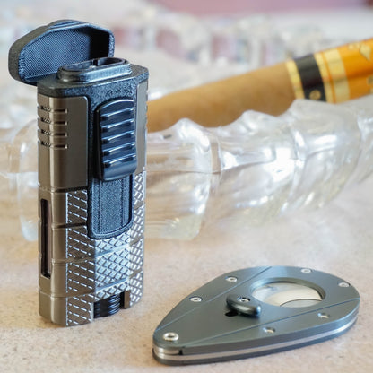 Xikar Tactical Bundle Pack - Titanium Combo - Cigar Case and Torch Lighter