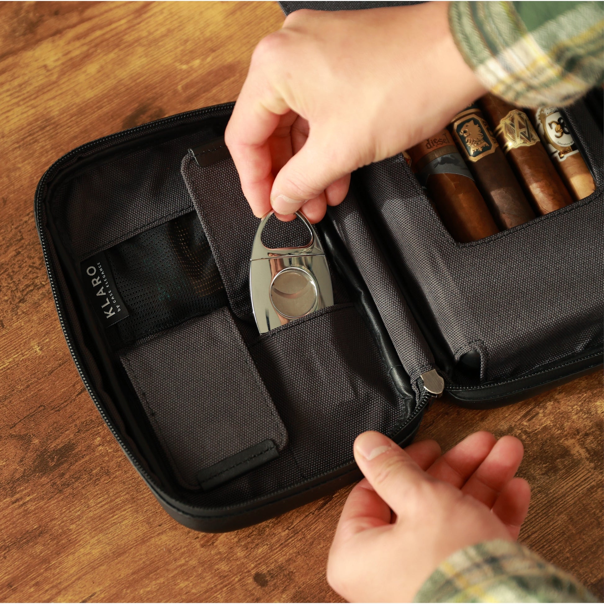 Genuine Leather Cigar Case Holder Travel Humidor Set Lighter Cutter Pocket  Box