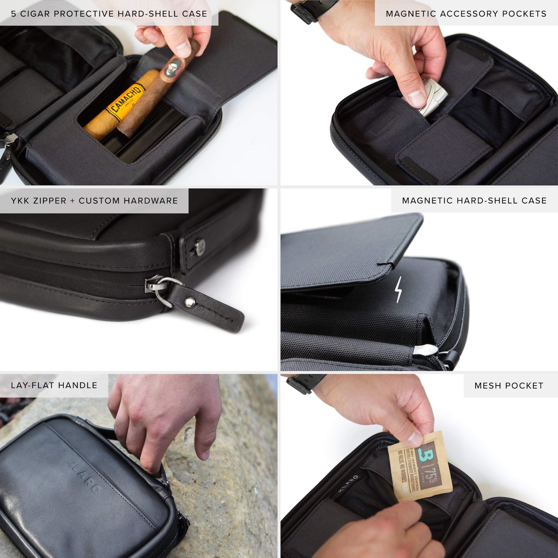 Cigarette Case - Classic Design Black Leather Hard Shell Outer