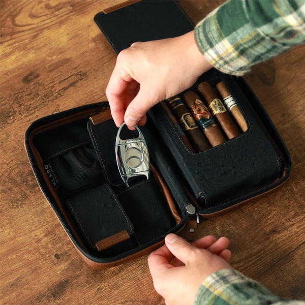 Leather Cigar Case Portable Travel High Quality Storage 3 Smoking  Accessories With Gift Box