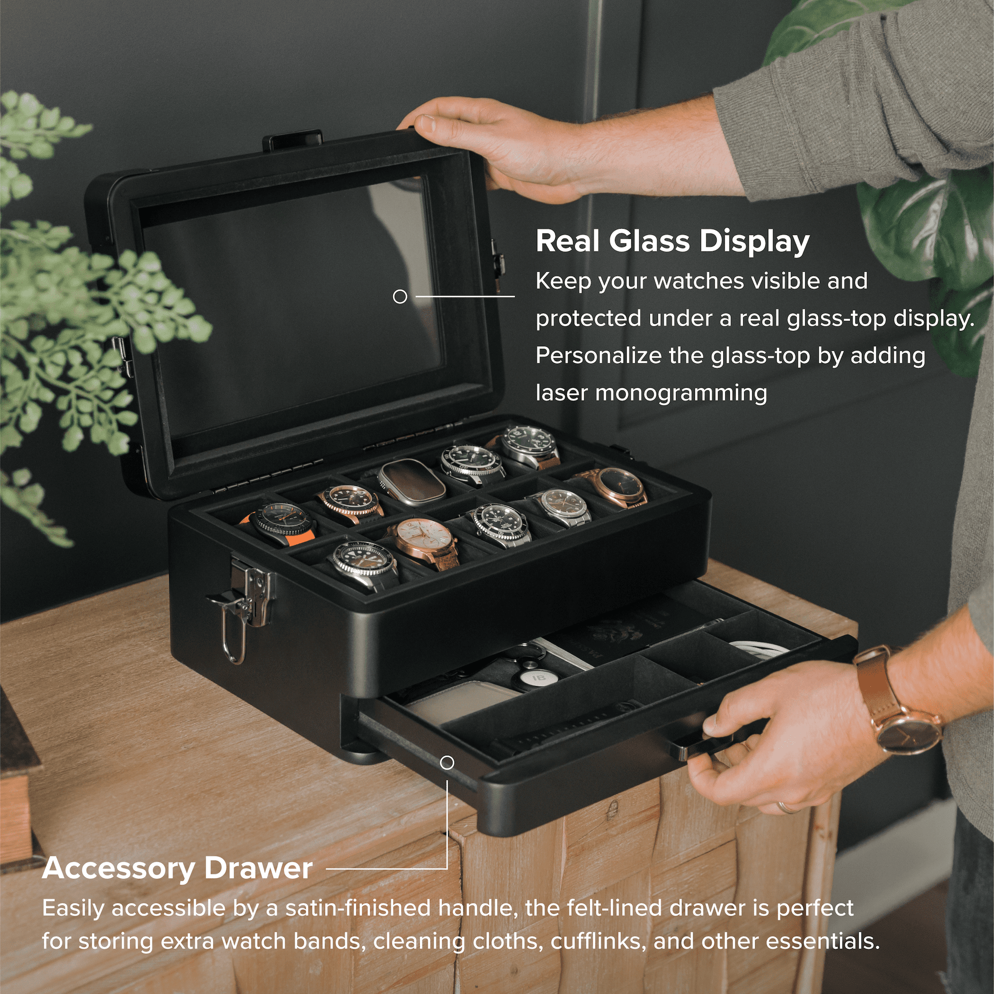 Leather watch display discount case